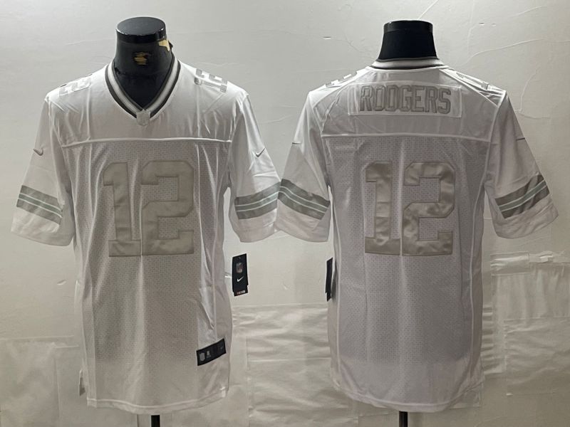 Men Green Bay Packers #12 Rodgers White platinum 2024 Nike Limited NFL Jersey style 1